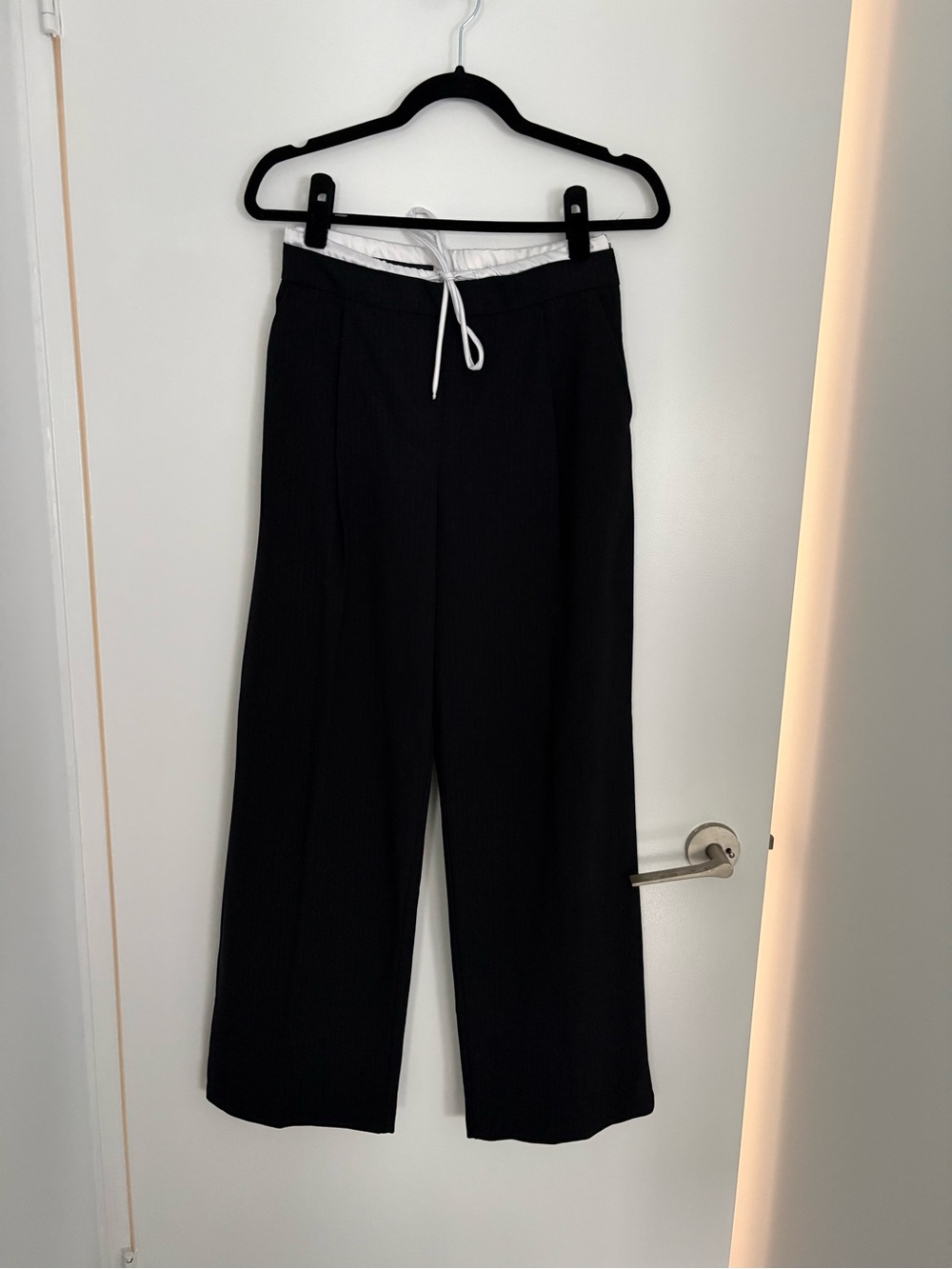 Zara Black Pants with White Drawstring Detail